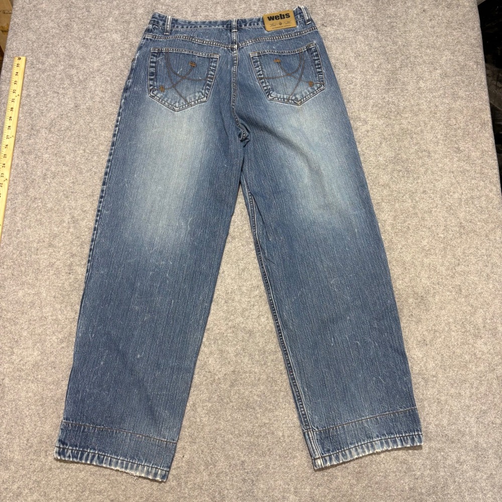 Webs Vintage Baggy Wide Leg Jeans Mens 34x34 Medium Wash Blue Skater Streetwear